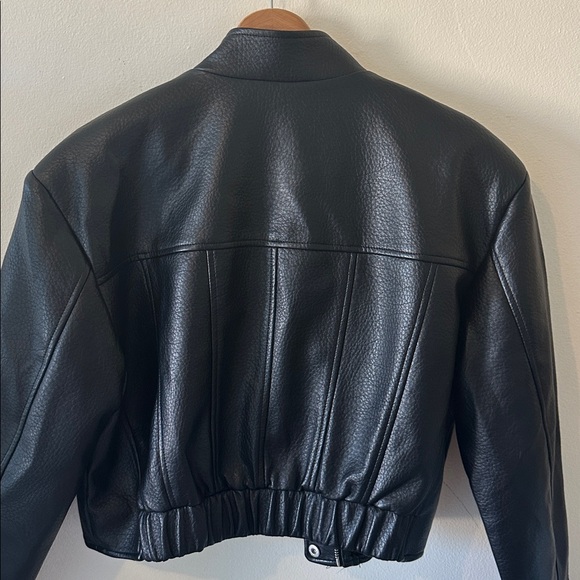 Avec Les Filles Black Cropped Vegan Leather Jacket - Size XL - Picture 8 of 13